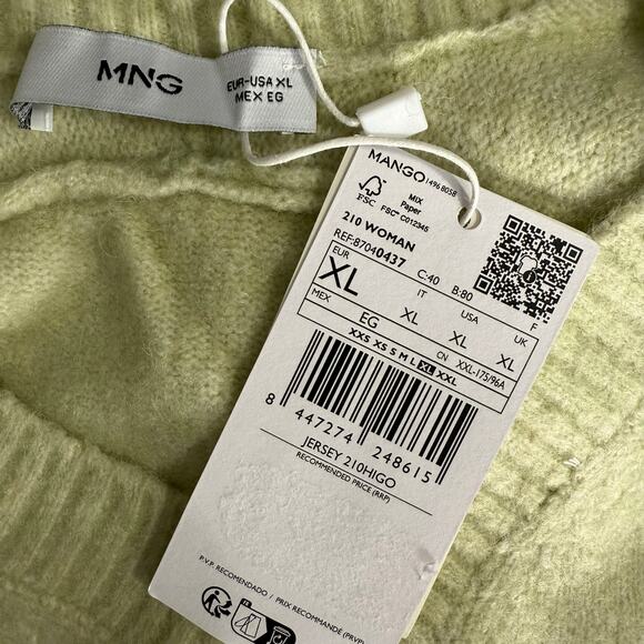 Mango V Neck Knit Sweater, Pastel Green, XL - Picture 3 of 4